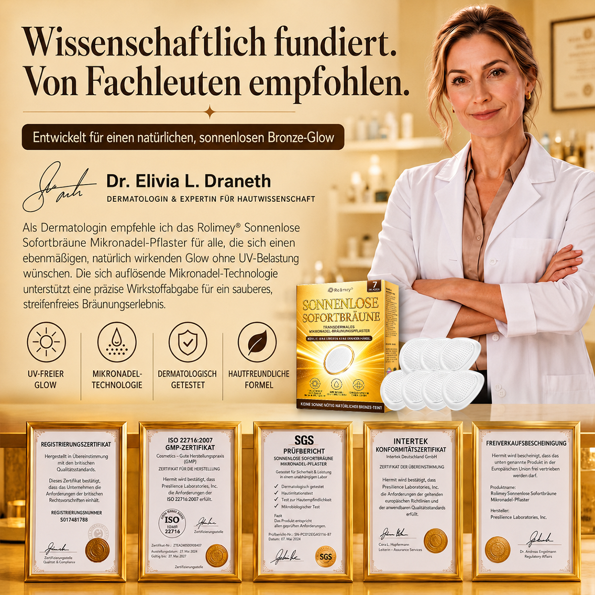 Rolimey® Mikronadel-Bräunungspflaster • Natürlicher Bronze-Glow ohne UV & DHA