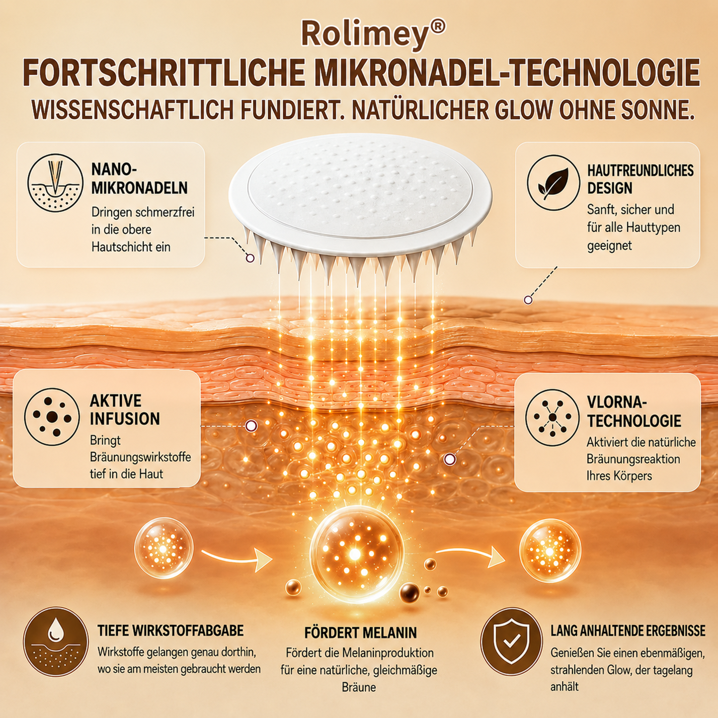 Rolimey® Mikronadel-Bräunungspflaster • Natürlicher Bronze-Glow ohne UV & DHA